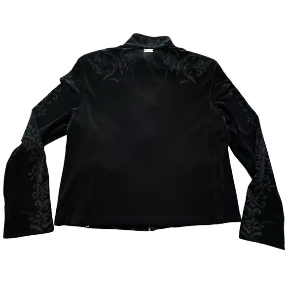 St John Sport Marie Gray Track Jacket M Full Zip Black Velvet Scroll Pink Trim - Picture 4 of 16